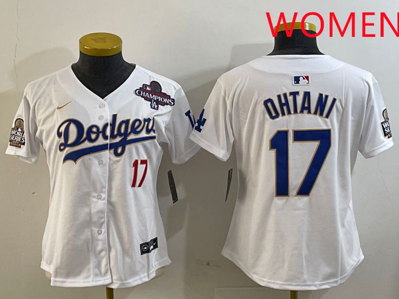Women Los Angeles Dodgers 17 Ohtani White Gold Game 2025 Nike MLB Jersey style 2